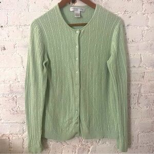 Bloomingdale’s Sutton|Studio Silk|Cashmere Green Cable Knit Cardigan Sz …